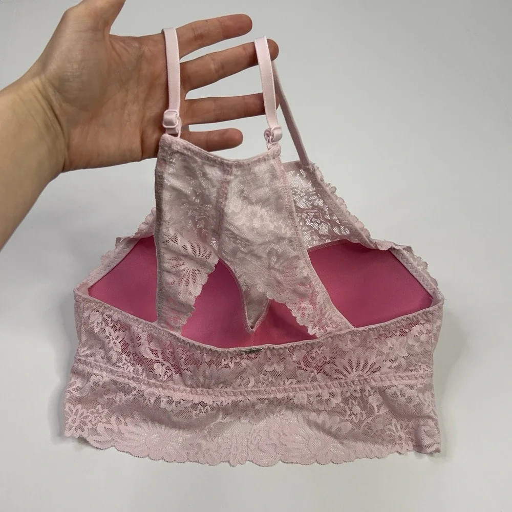 VICTORIA'S SECRET PINK Womens Small Lace Bralette Bra Light Pink Underwire V-day